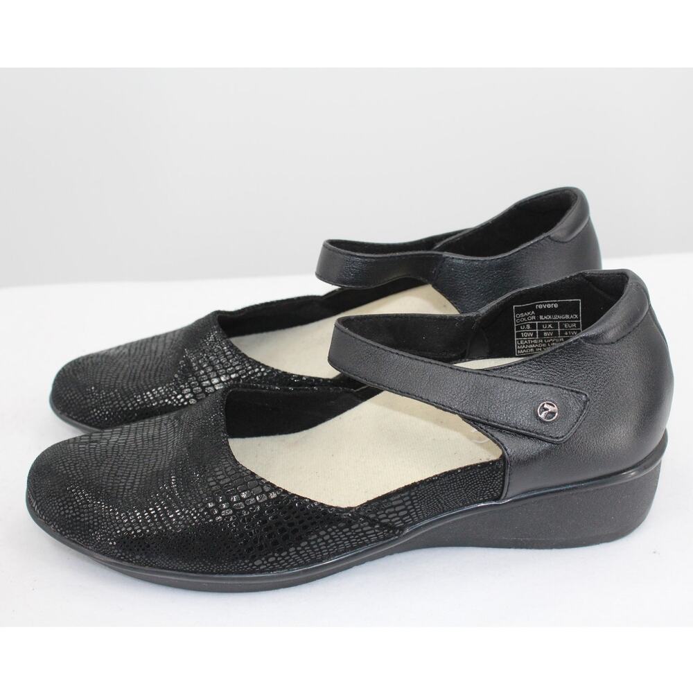 Revere Adjustable Leather Mary Janes Osaka Black Lizzard size 10W